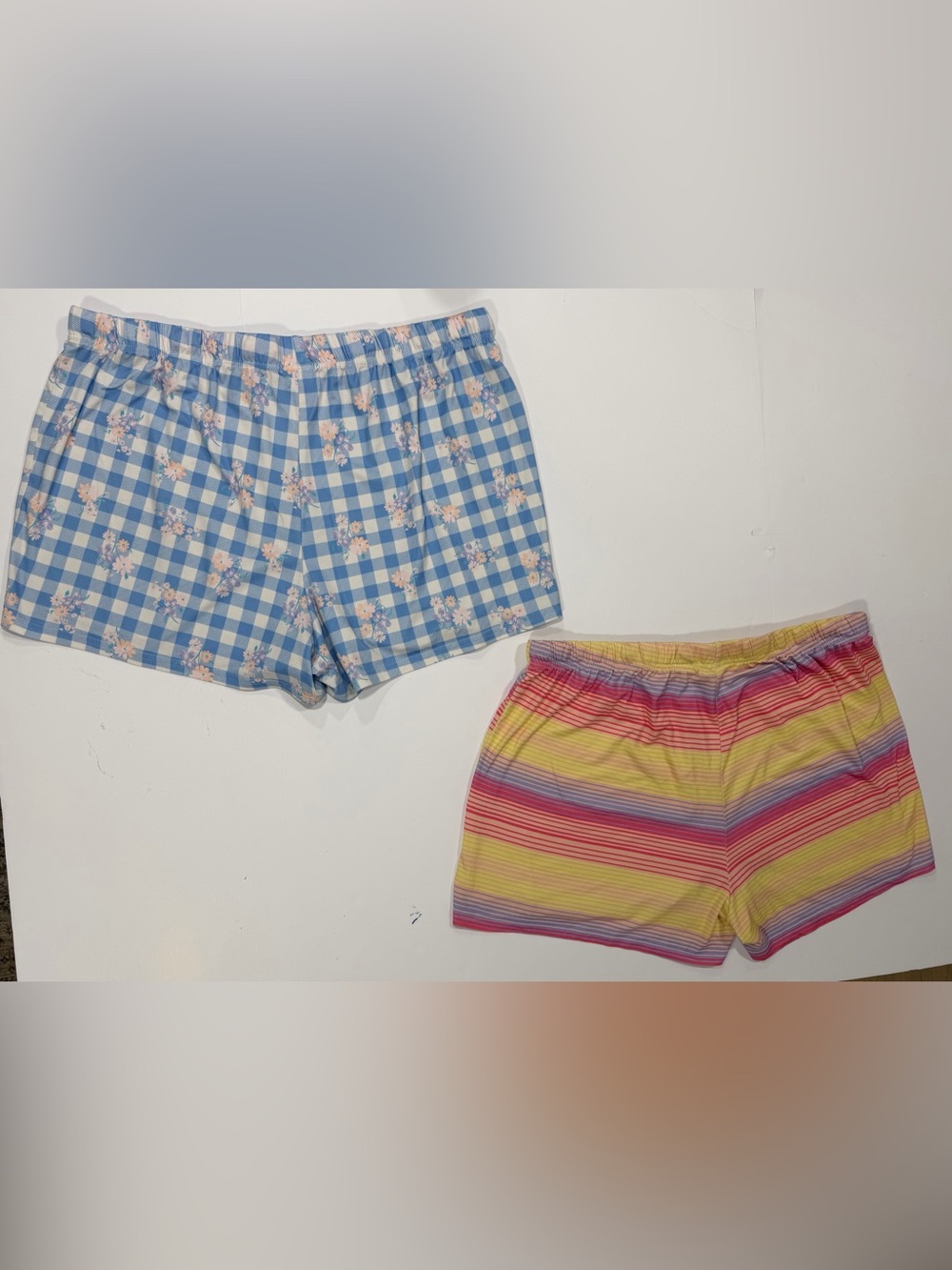 Blue Gingham Floral & Multicolor Stripe Sleep Shorts Set